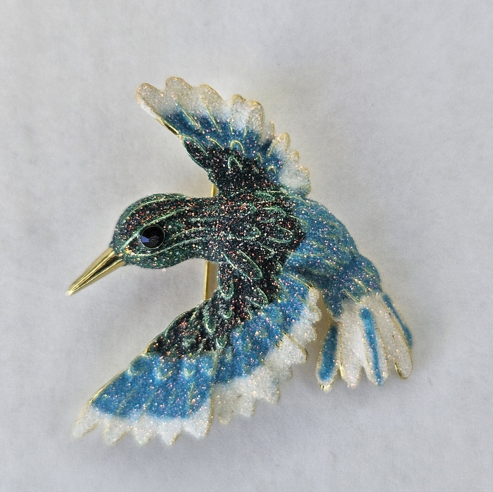 Sparkling Blue Hummingbird Bird Brooch - Brand